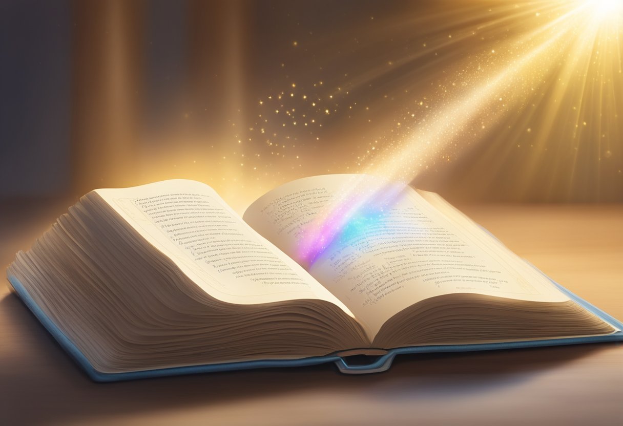 A radiant beam of light shining down from the heavens onto an open, outstretched book with the title "Activating Faith and Expectation 50 Prayer Points for Divine Intervention" on the cover