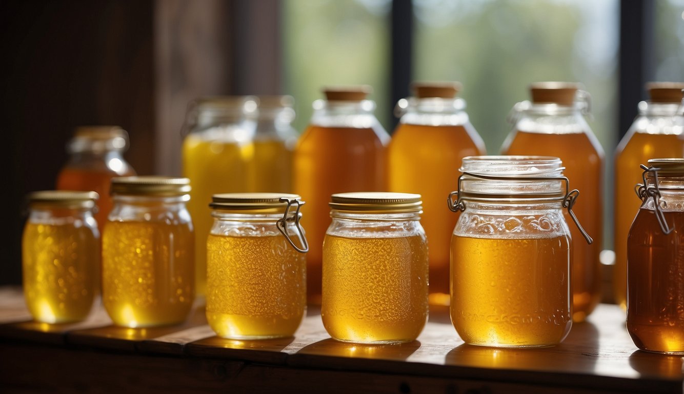 Bubbling jars of fermenting honey emit a sweet, tangy aroma. Microorganisms work their magic, transforming the golden liquid into a rich, complex elixir