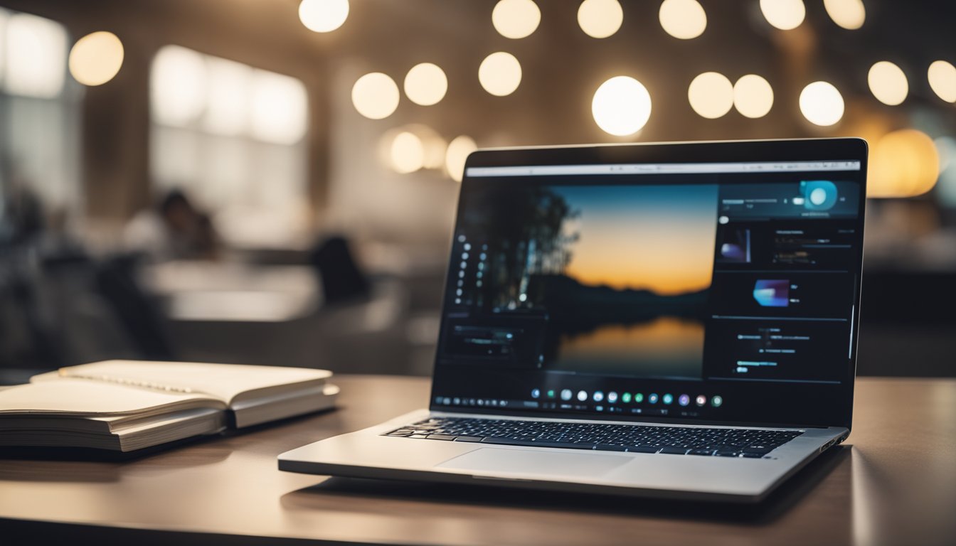 A serene, open space with a laptop, notebook, and pen. A clear target audience is depicted through visuals of various interests and demographics