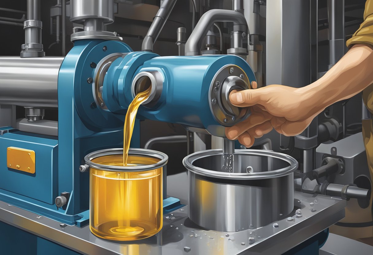 A hand pouring primary oil onto Dyna's machinery