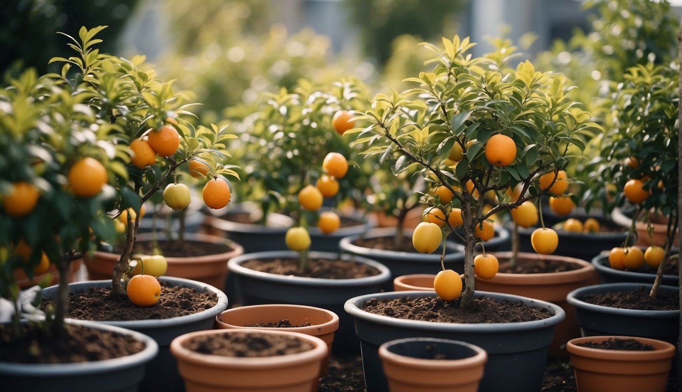 Fruit trees in pots with proper soil and watering