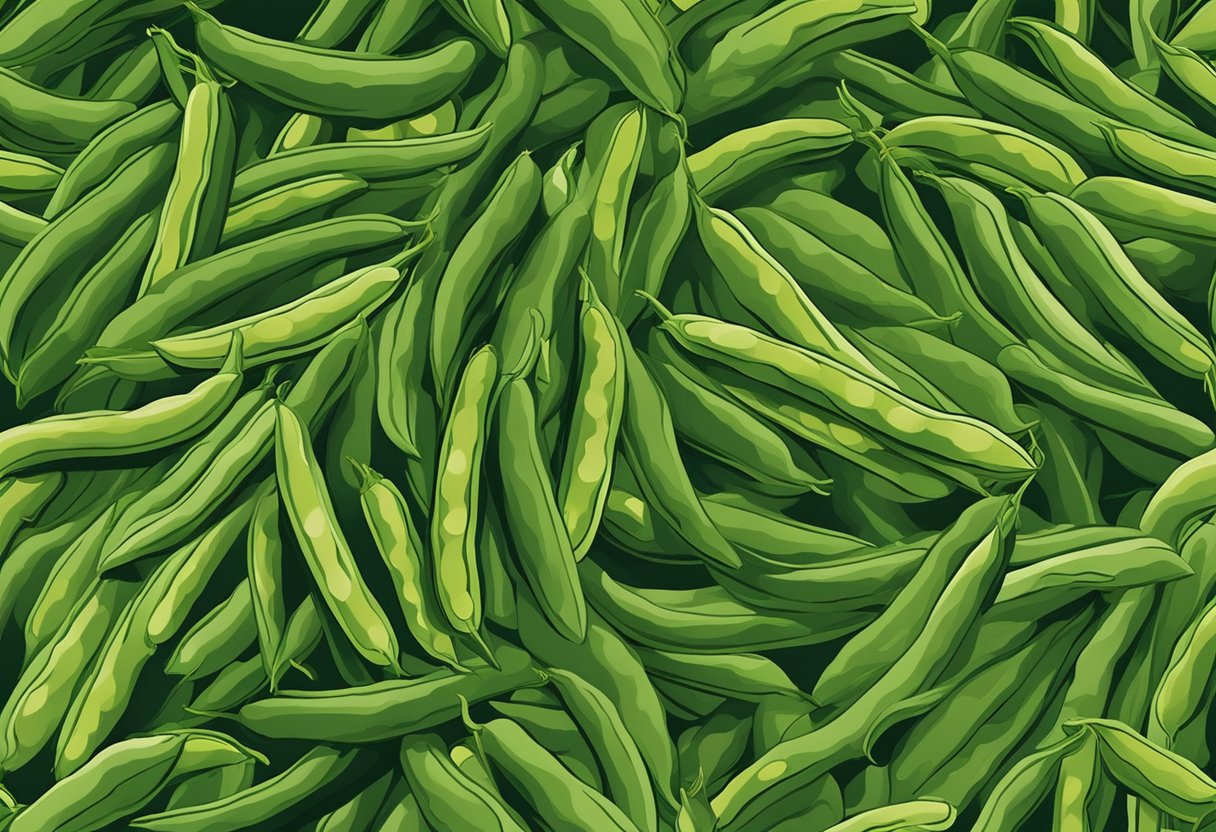 A bushel of green beans spills out, each pod bursting with freshness. The vibrant green color and the earthy aroma fill the air, creating a bountiful scene