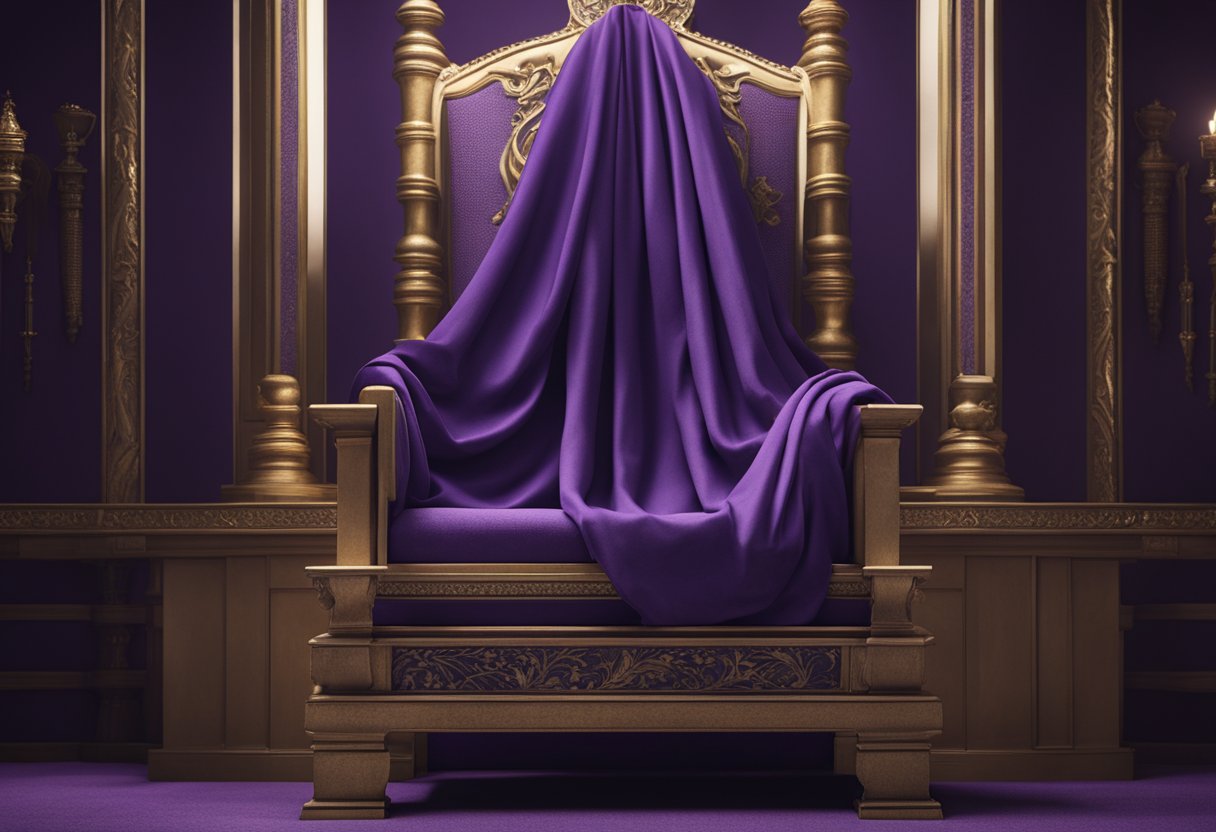 A royal purple robe draped over a throne, symbolizing spiritual significance and historical importance