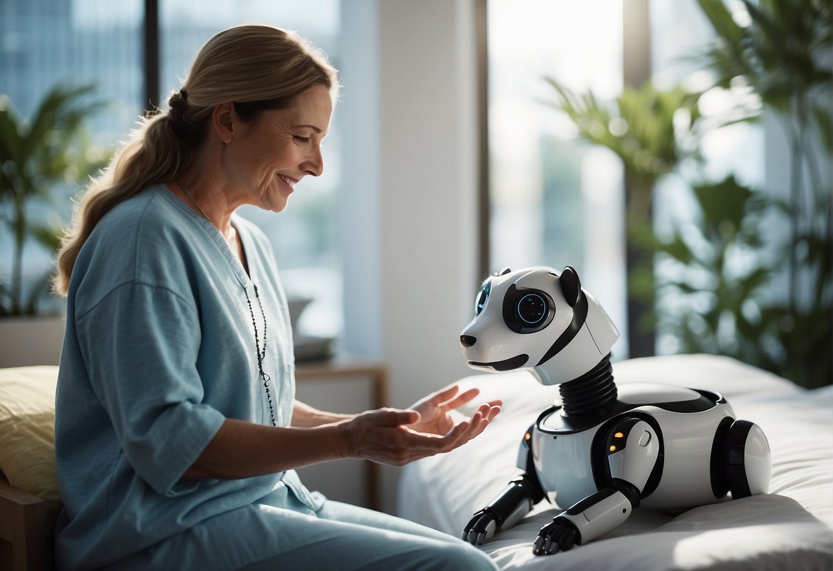 Robotic animals interact with patients in a therapy setting, showcasing AI-driven innovations in animal therapy