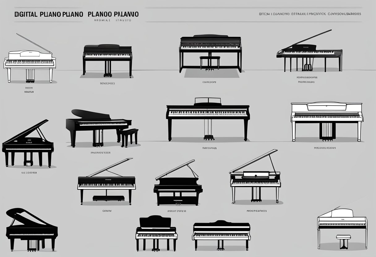 A lineup of top digital piano brands, showcasing technical features and innovations