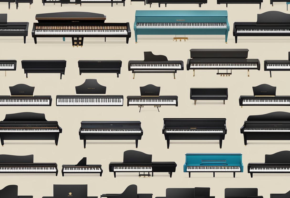 A lineup of top digital piano brands displayed in a panoramic view
