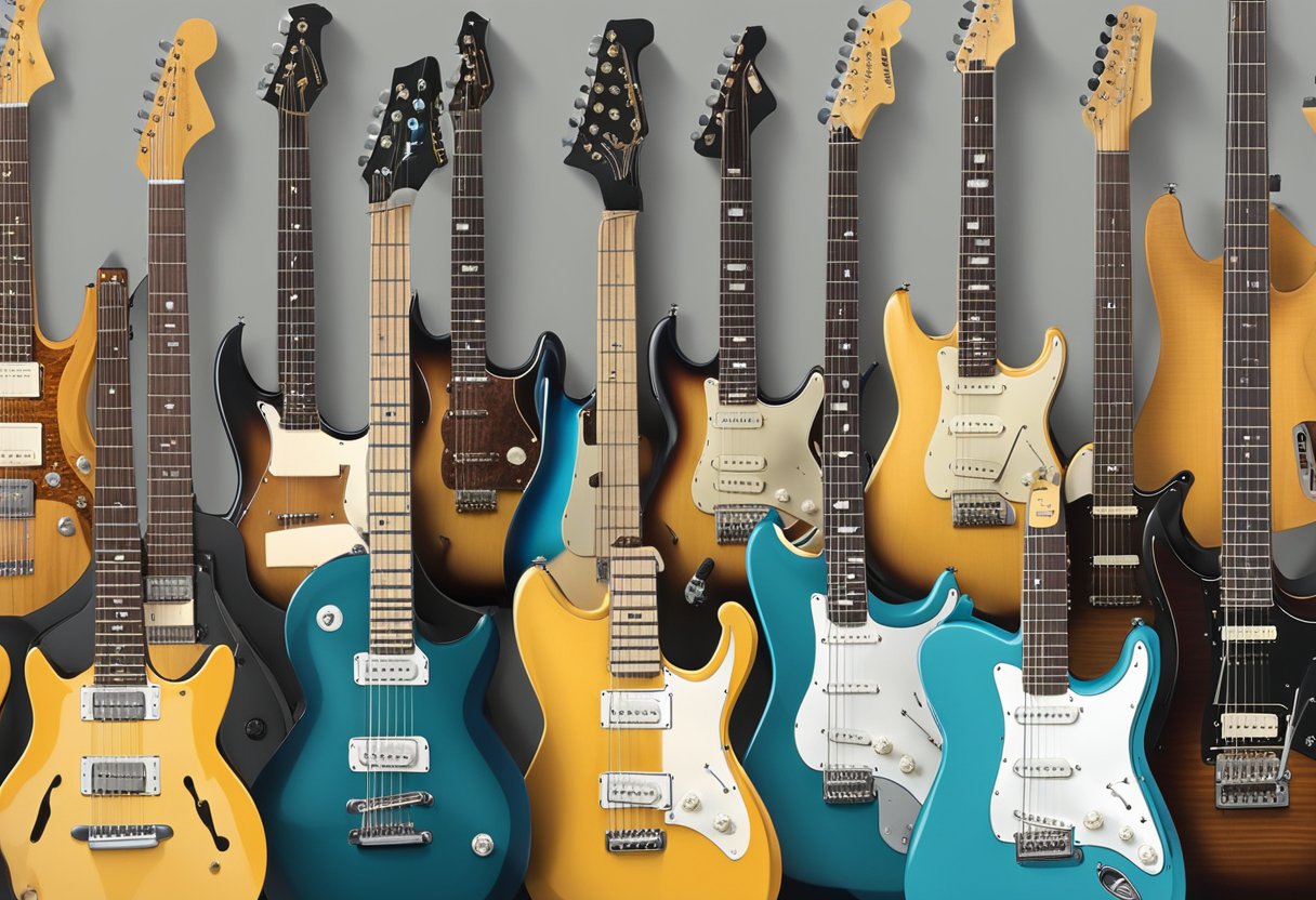 A lineup of guitar manufacturers, displayed in a panoramic view
