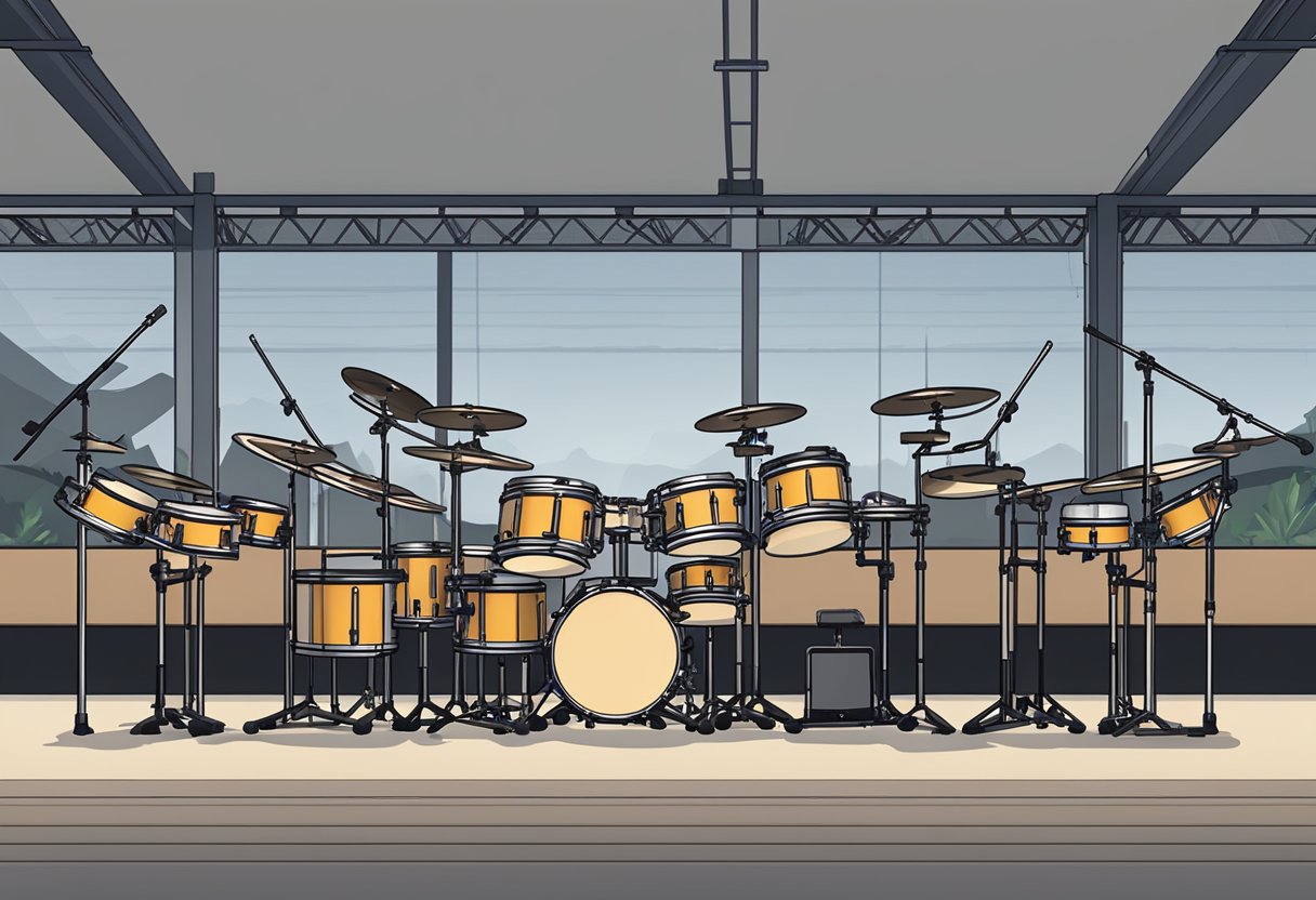 A lineup of electronic drum manufacturers displayed in a panoramic view