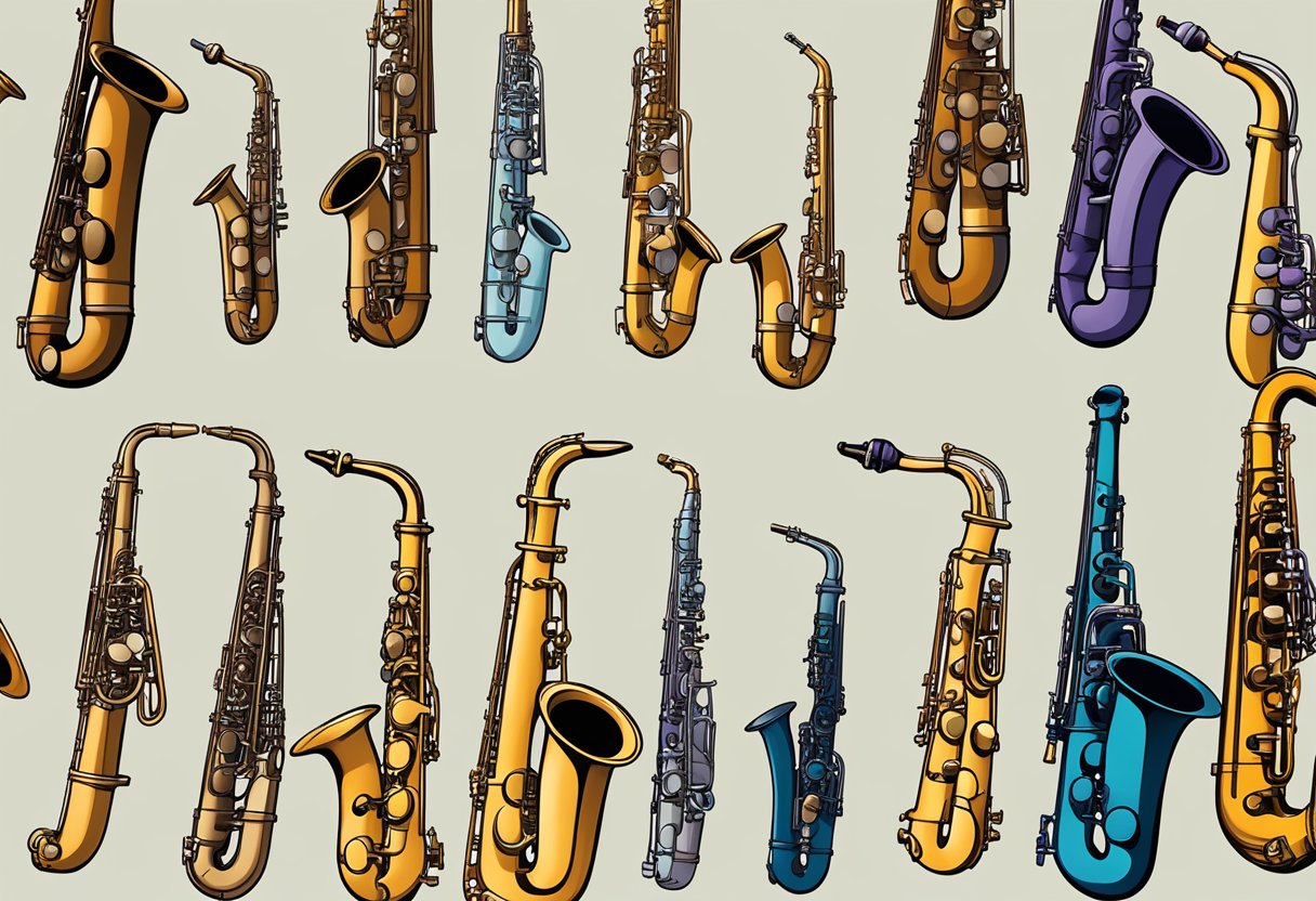 A lineup of iconic saxophone manufacturers, showcasing the evolution and history of saxophones