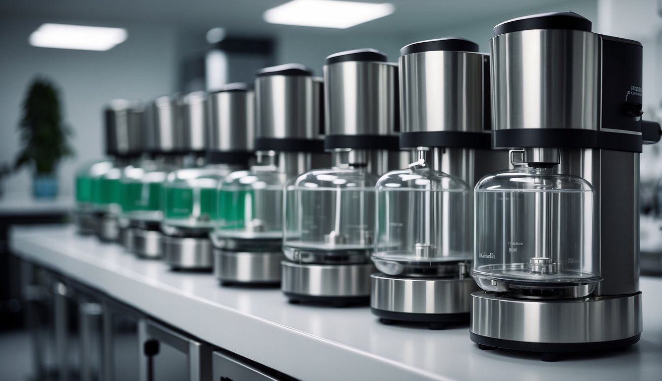 Various popular herbal extraction machine models lined up in a bright, clean laboratory setting. Each machine features sleek, modern design and advanced technology