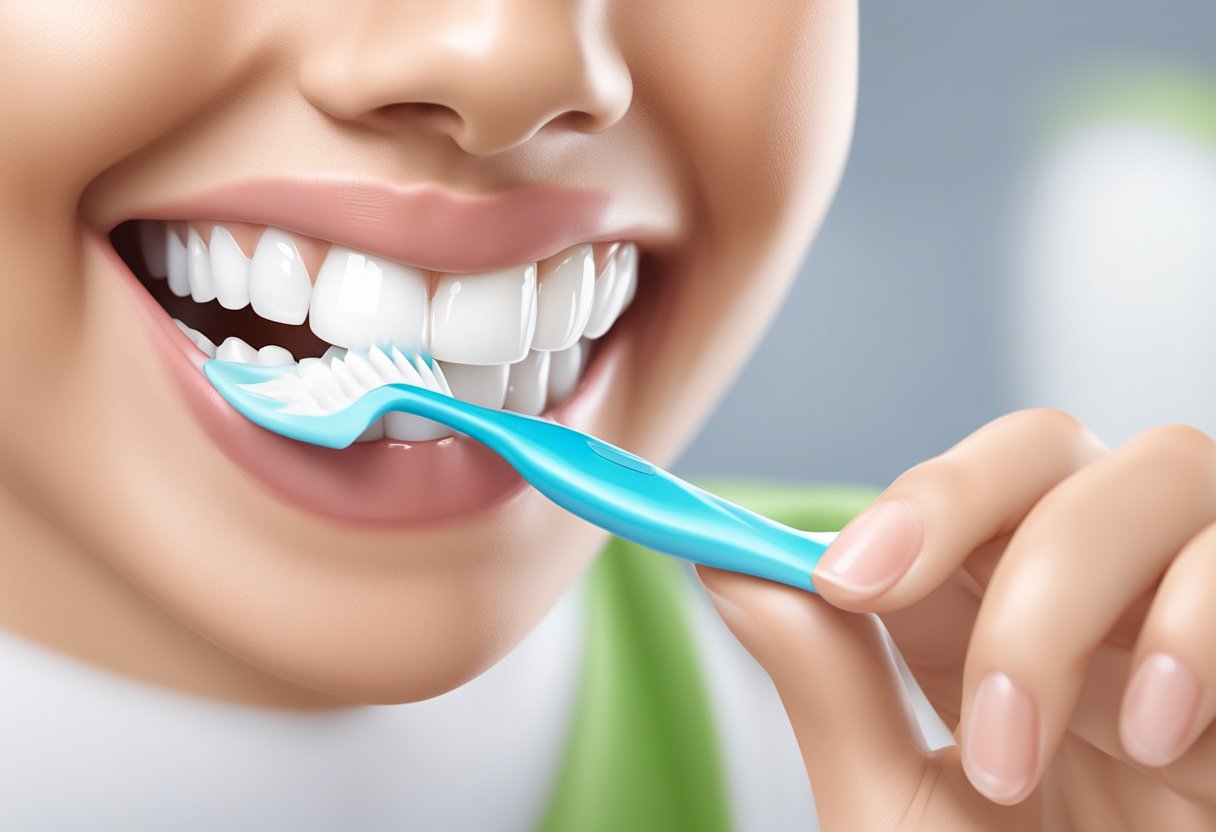 A smiling tooth being brushed with whitening toothpaste