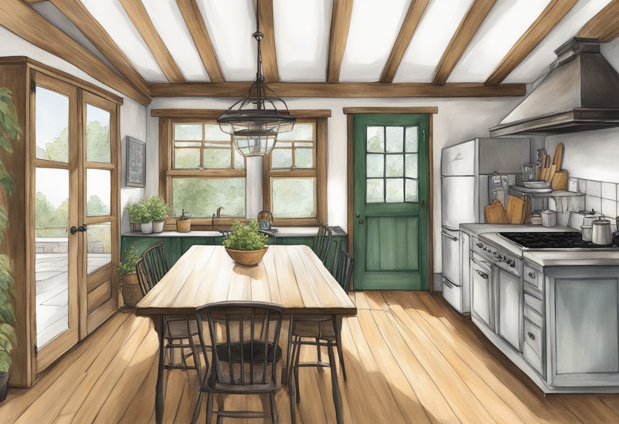 Erin French's The Lost Kitchen, capture the essence of Krista's absence through an empty chair at the center of a rustic, yet inviting dining table