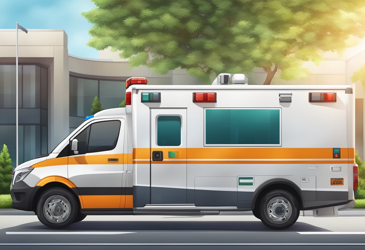 Qual valor da ambulância particular: Entenda o Custo do Serviço de Transporte Médico 3 A private ambulance service with a clear pricing display and a modern vehicle parked outside a medical facility