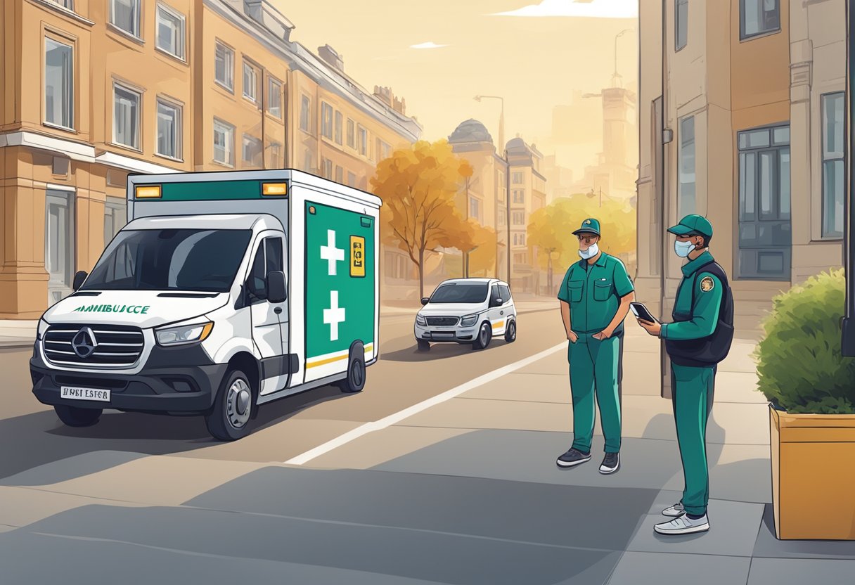 Como pedir uma ambulância particular: passos essenciais e dicas úteis 3 A person using a phone to call for a private ambulance, with the vehicle arriving at a location