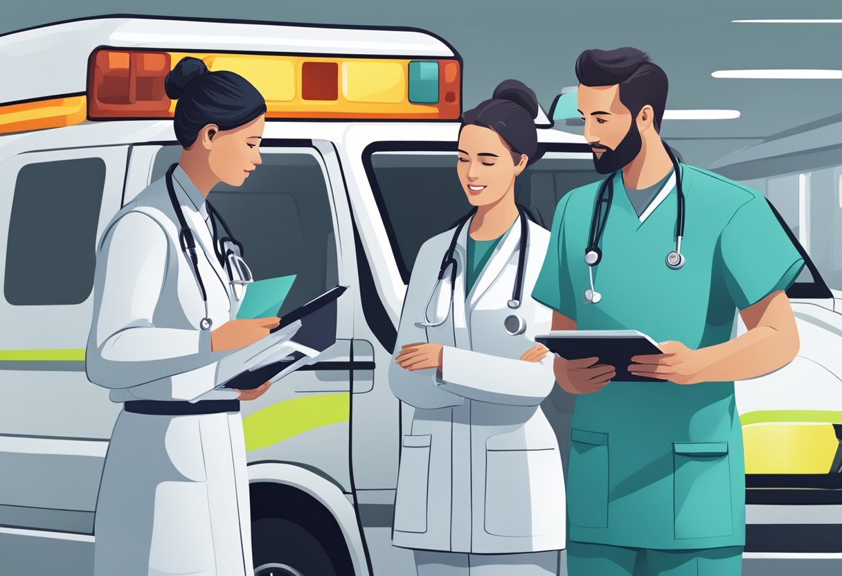 Como pedir uma ambulância particular: passos essenciais e dicas úteis 7 A team of healthcare workers preparing and discussing how to request a private ambulance