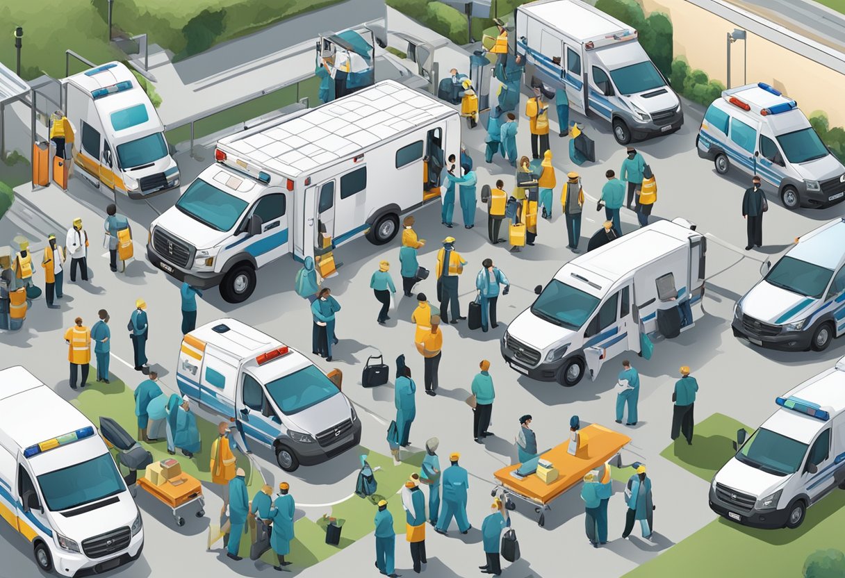 Como pedir uma ambulância particular: passos essenciais e dicas úteis 10 A busy event with medical staff arranging inter-hospital transport. A private ambulance is requested