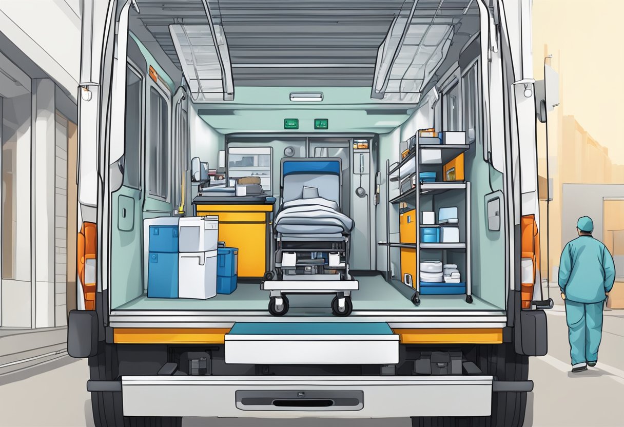 Quanto custa o aluguel de uma UTI móvel: Fatores que influenciam o preço 3 A mobile ICU being rented, with medical equipment and supplies being loaded onto the vehicle