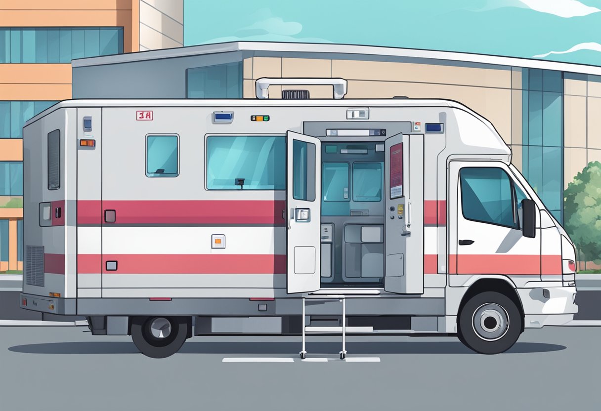 Quanto custa o aluguel de uma UTI móvel: Fatores que influenciam o preço 5 A mobile ICU parked outside a hospital, with medical equipment visible through the windows