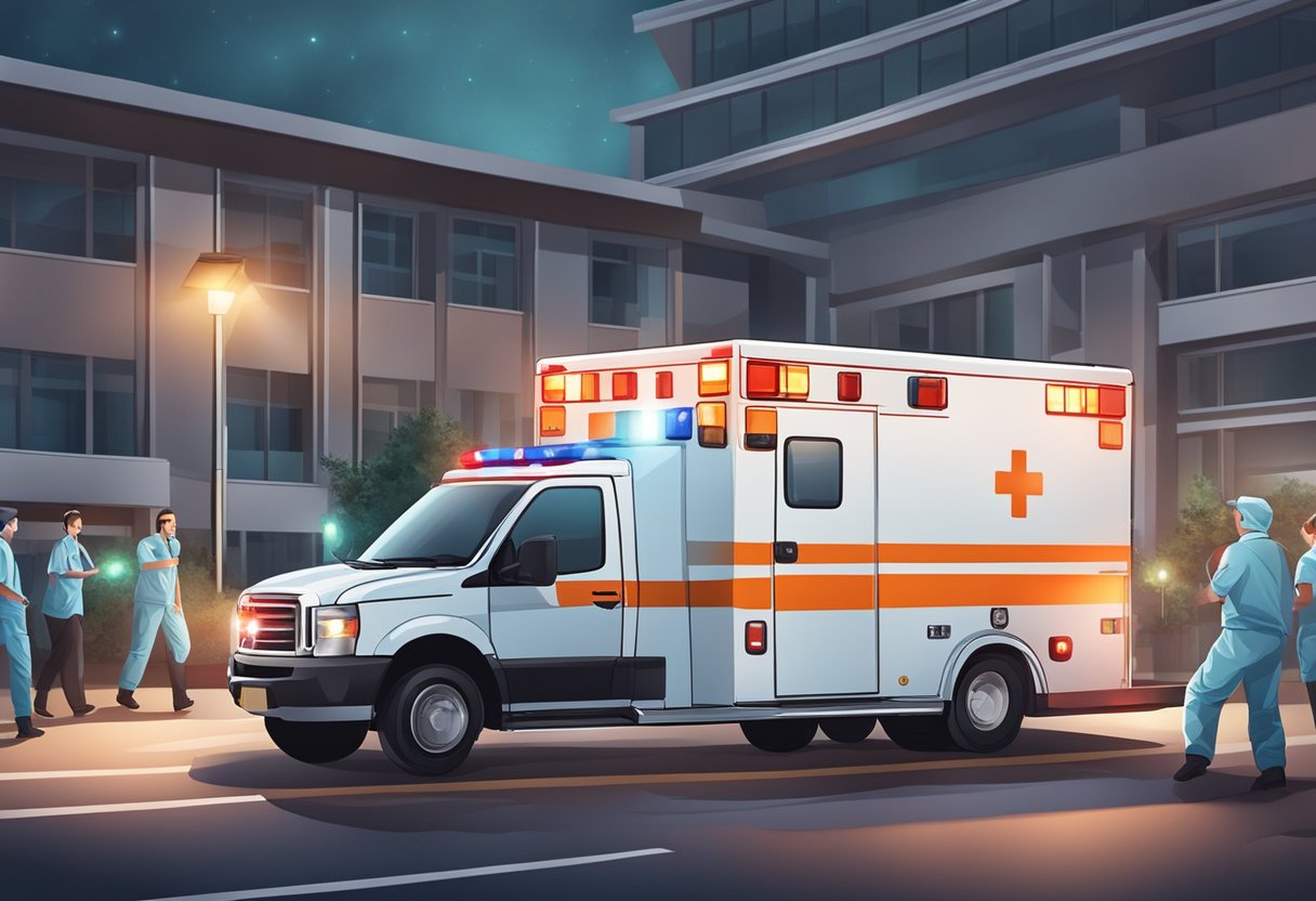 Qual o valor de uma ambulância simples: Fatores que Influenciam o Preço 9 An ambulance parked outside a hospital, with its lights flashing and a medical team rushing to load a stretcher into the vehicle