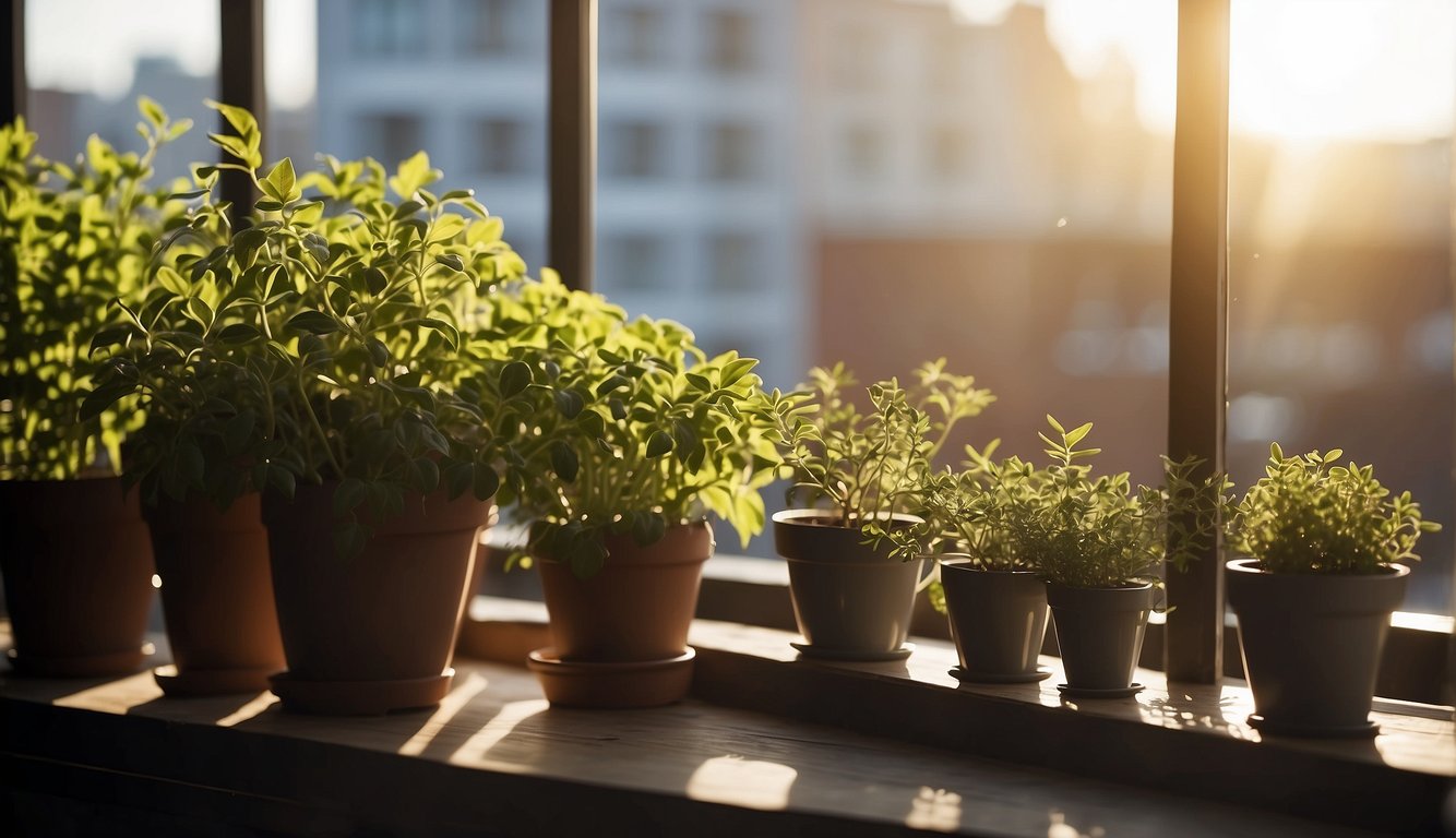 Sunlight warms balcony, temperature perfect for growing herbs