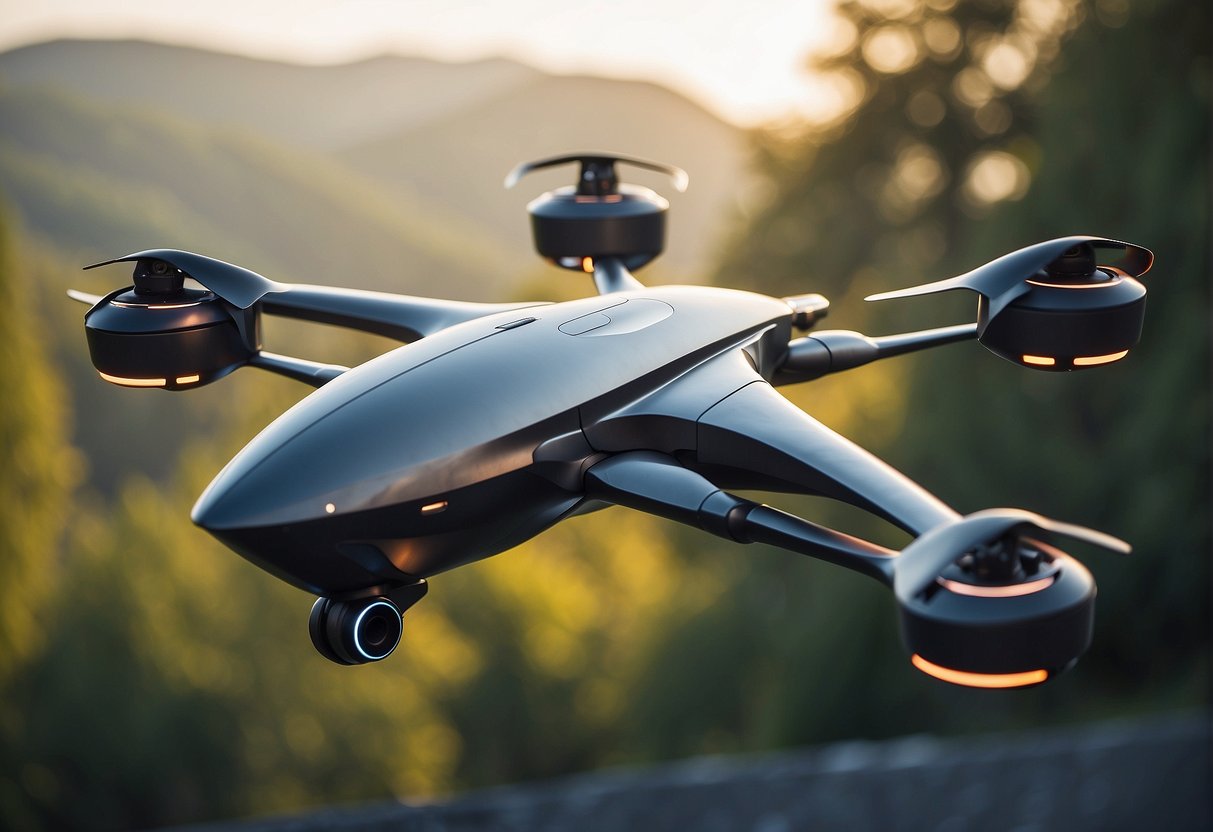 A sleek, futuristic drone hovers mid-air, its streamlined design and advanced propulsion system hinting at its hypersonic capabilities
