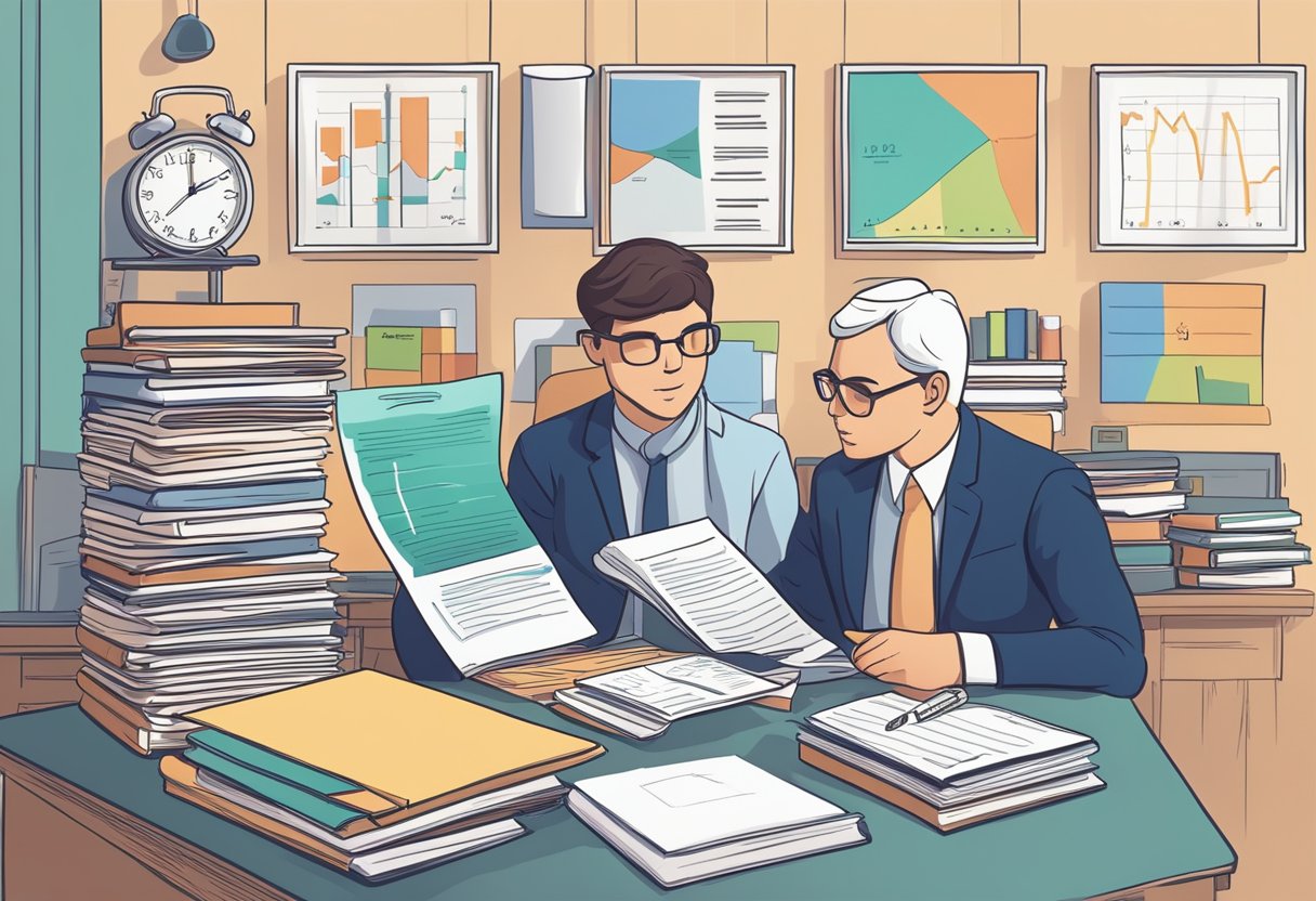 Entrepreneurs review tax law changes in 2024. Textbooks and calculators on a desk. Updated documents and charts on the wall