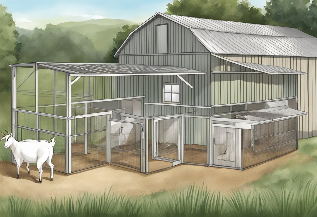 Goat barn with open windows and vents, fresh air circulating, no stagnant odors, and clean bedding