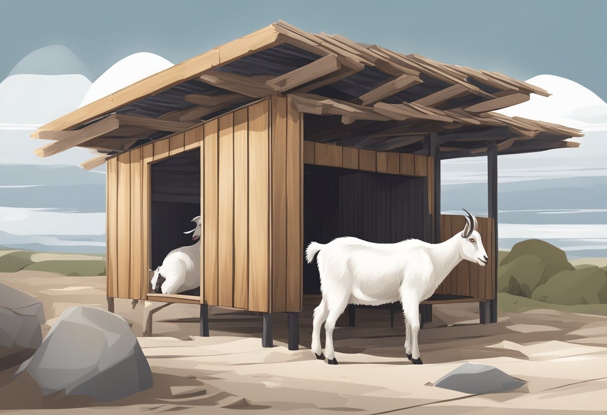 Goats seek shelter in various types of structures made from wood, metal, or plastic to protect themselves from harsh weather conditions