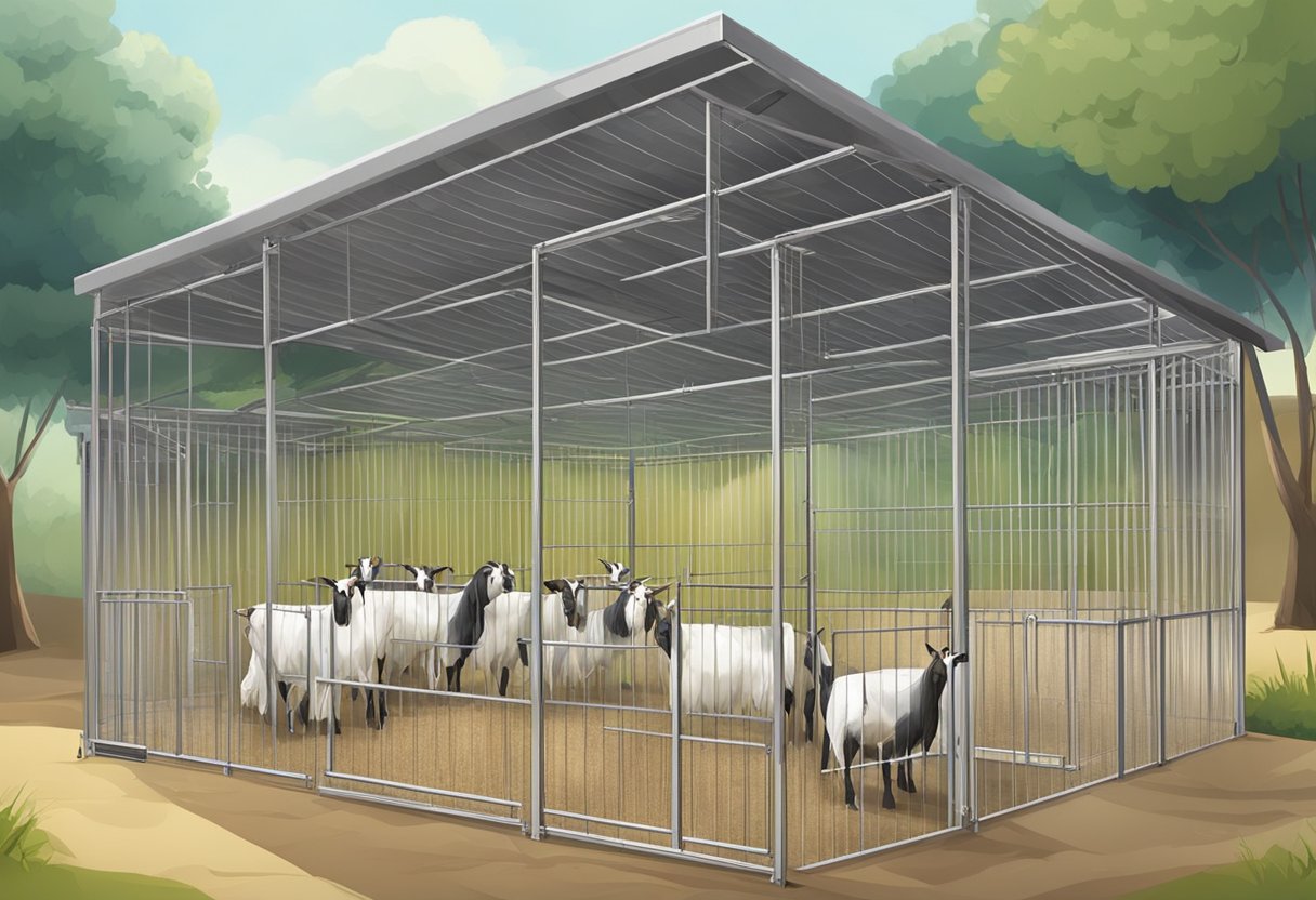 A spacious, well-ventilated goat shelter with clean bedding and separate areas for feeding and resting is essential for their health