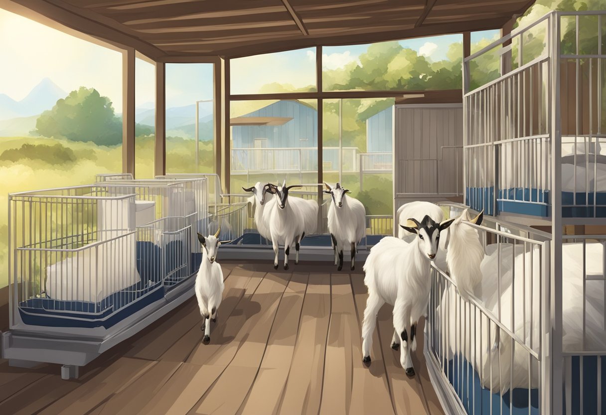 Goats in well-ventilated, spacious housing with clean bedding and access to sunlight