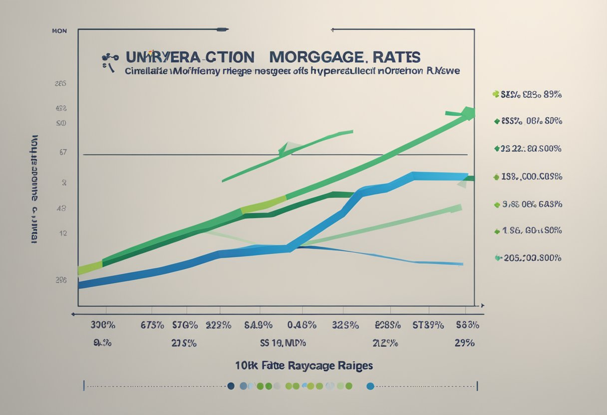 A graph with two lines representing different mortgage rates, one higher and one lower, with a caption indicating the comparison