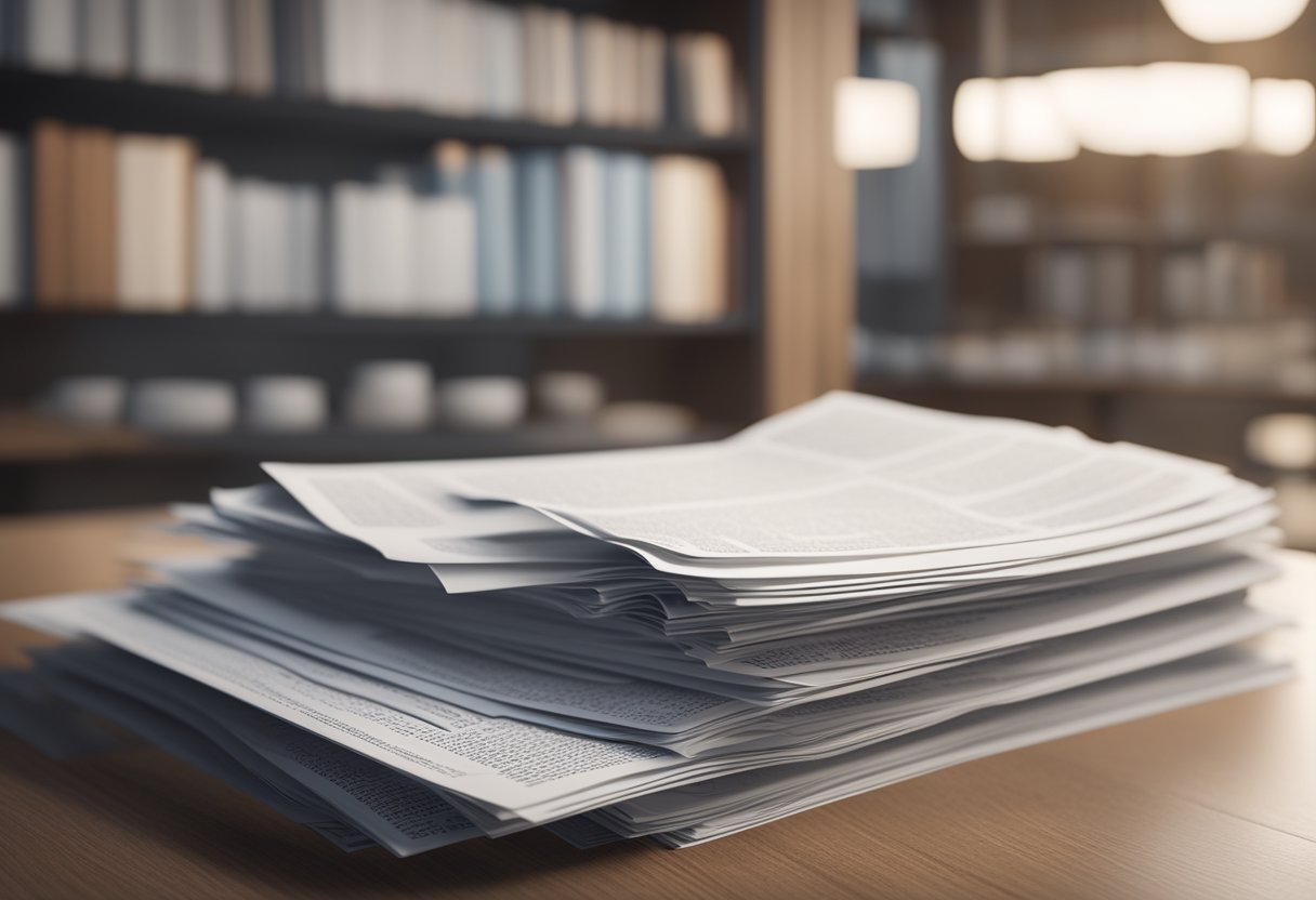 A stack of loan documents with various terms and conditions, surrounded by different loan options