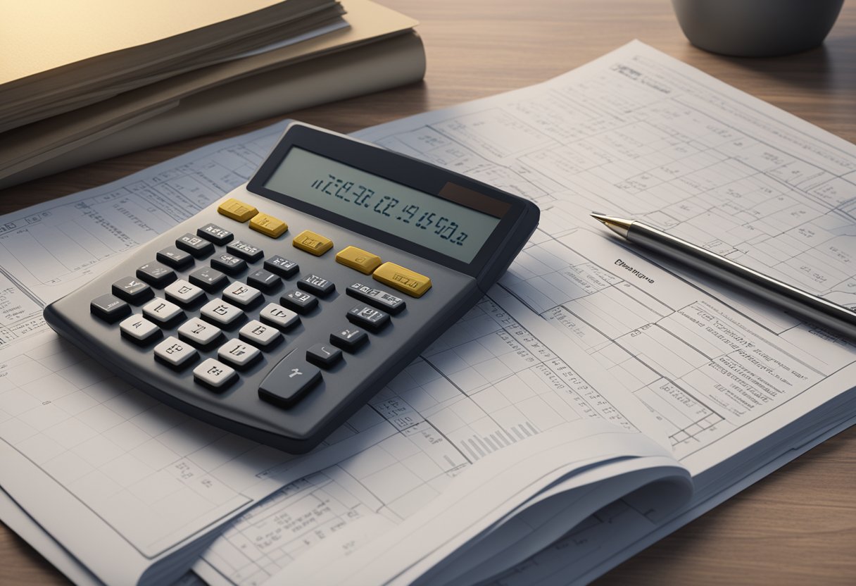 A calculator and a stack of papers showing mortgage rate calculations