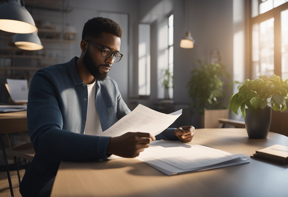 A person reviewing documents, checking criteria for loan eligibility