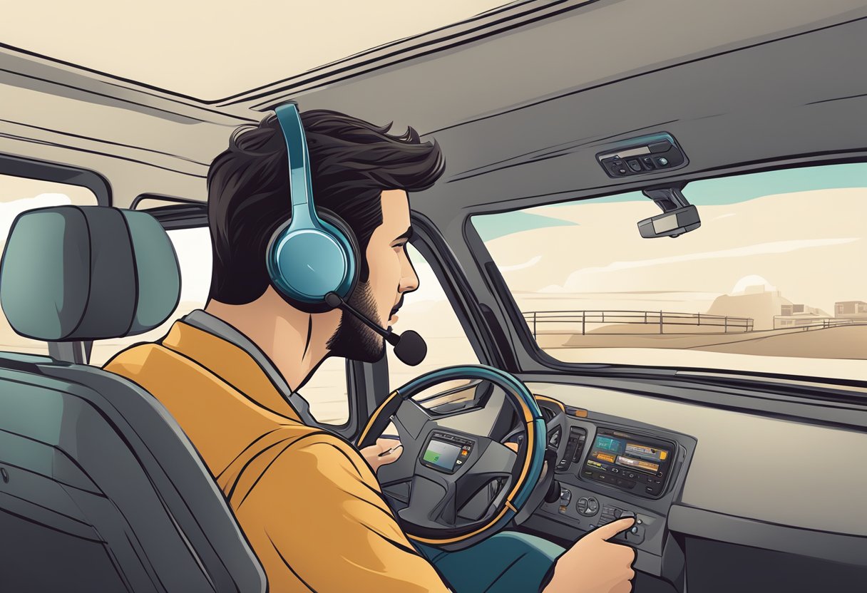 A high-quality wireless headset for truckers, showcasing various connectivity options