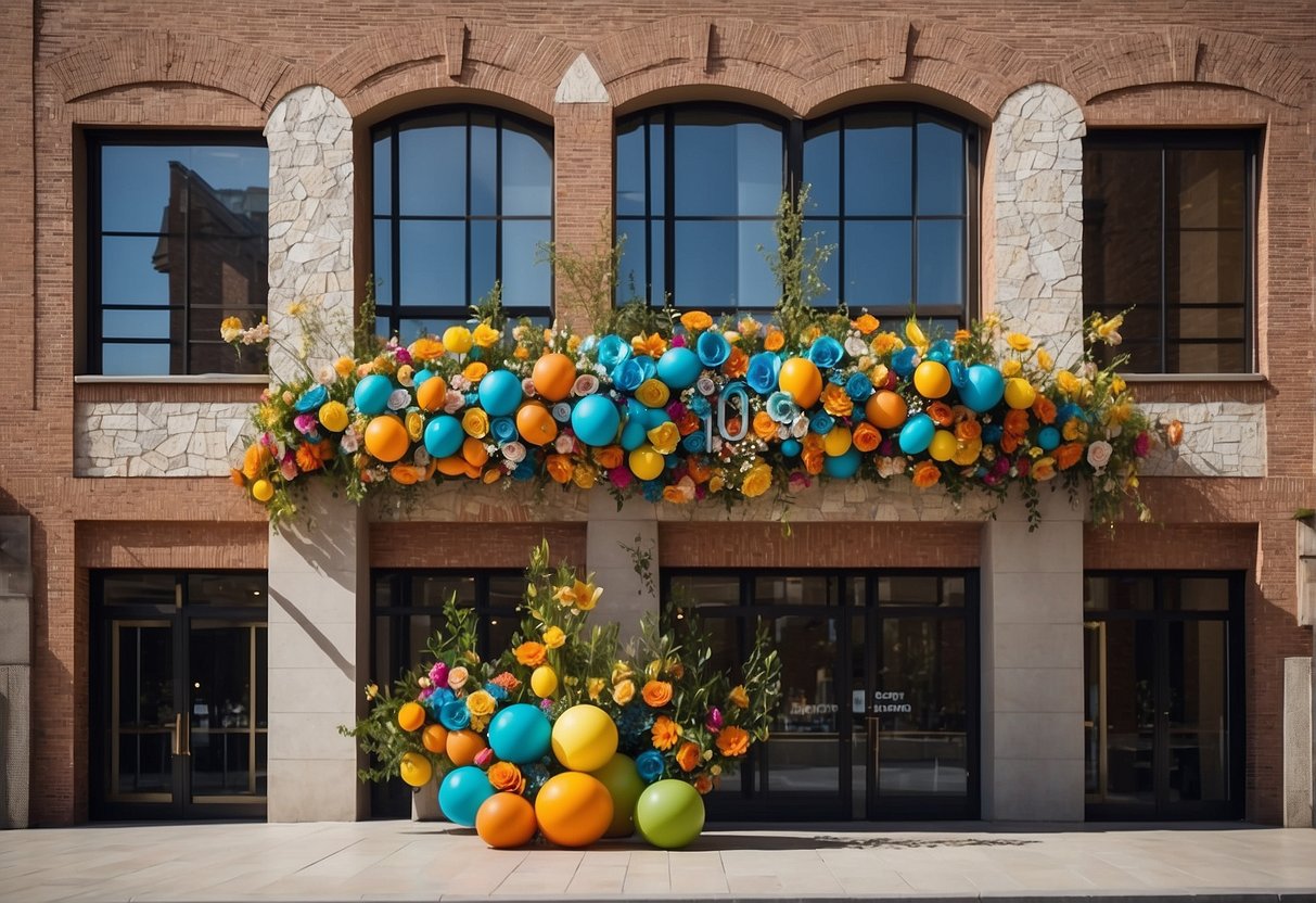 A public building adorned with 1% artistic commission, showcasing vibrant and diverse decorative elements, emphasizing the importance of public art