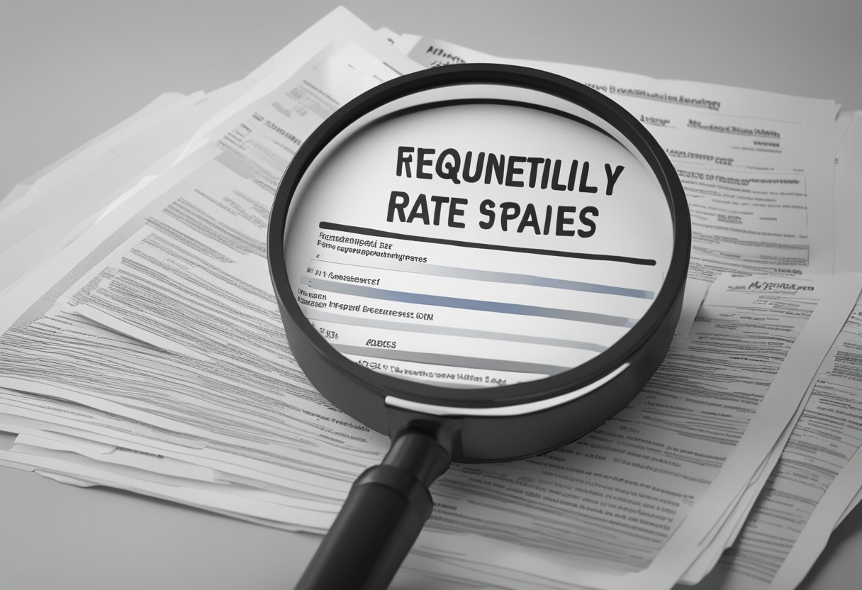 A stack of papers labeled "Frequently Asked Questions Interest Rates" with a magnifying glass next to it