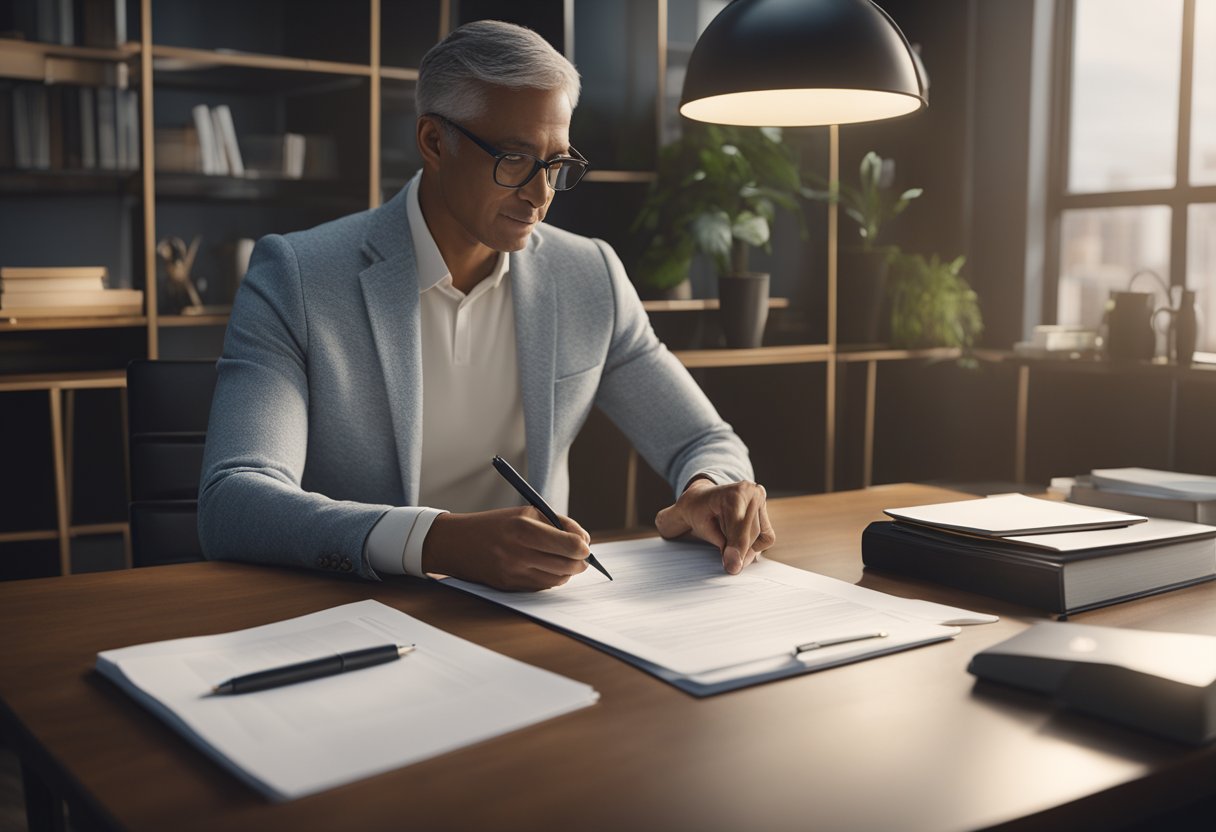 A person signing legal documents while discussing tax implications with a financial advisor