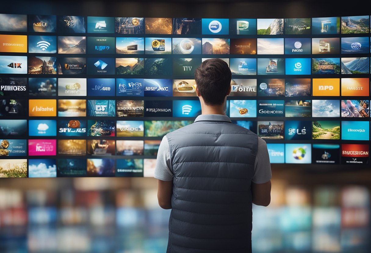 A customer browsing through various IPTV service packages, with a variety of options displayed on the screen