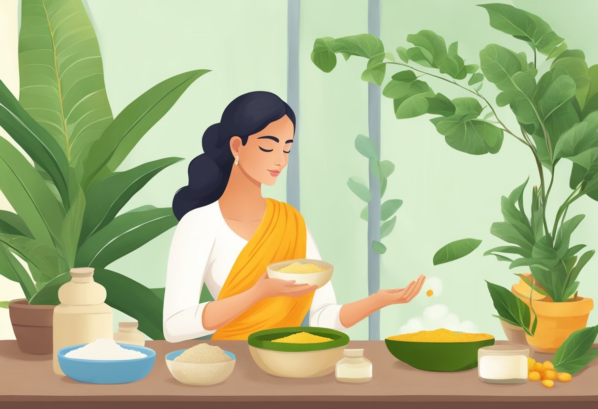 A woman adds Ayurvedic powder to her daily routine, aiming to increase breast milk production