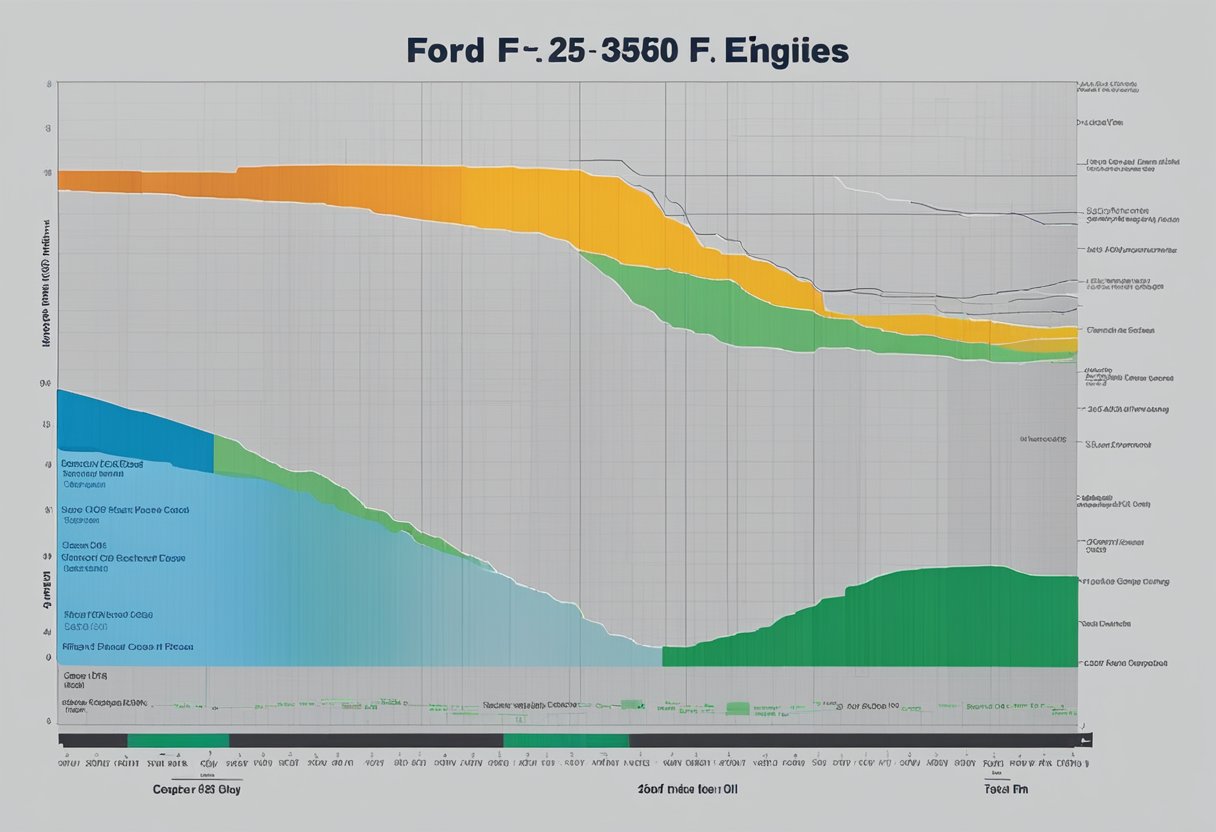 The Ford F-250 engine and trim level oil capacities are displayed in a clear chart format, with each capacity listed next to its corresponding engine and trim level
