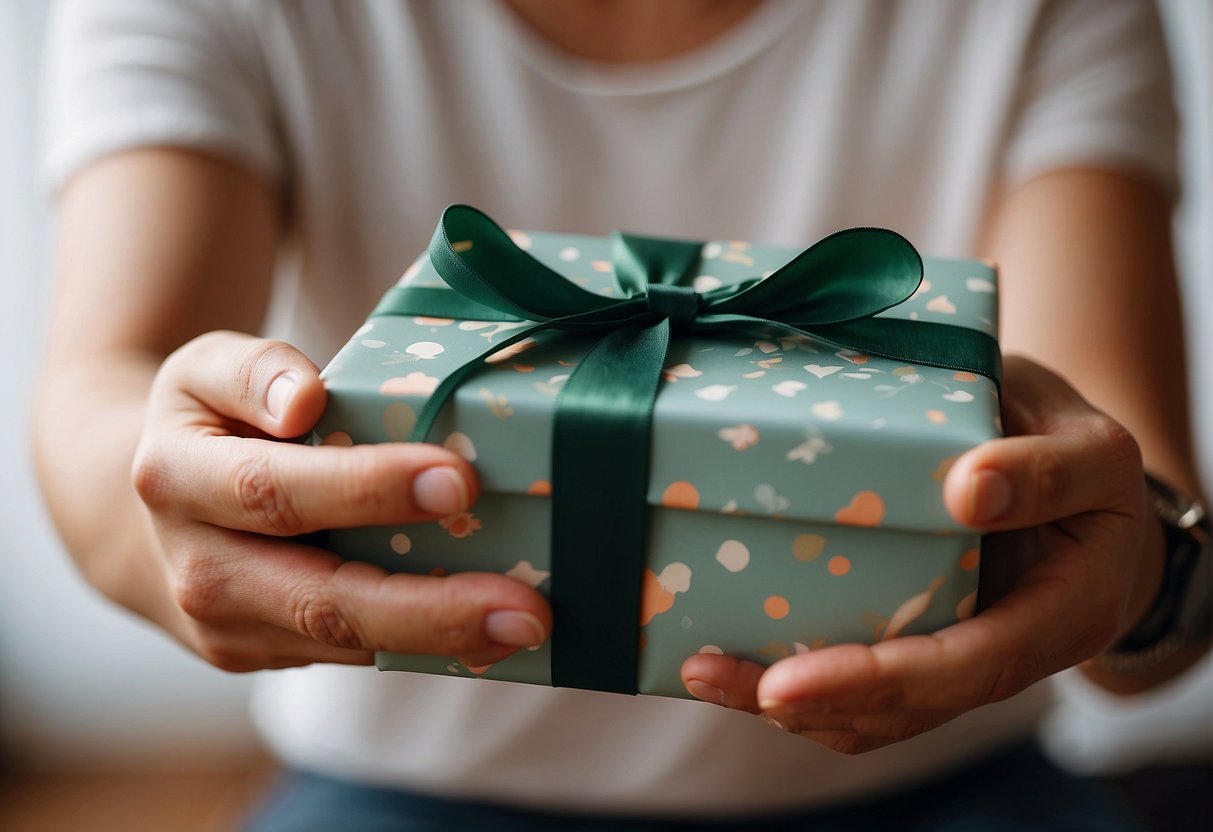 A left-handed person opening a creatively wrapped gift on a special occasion
