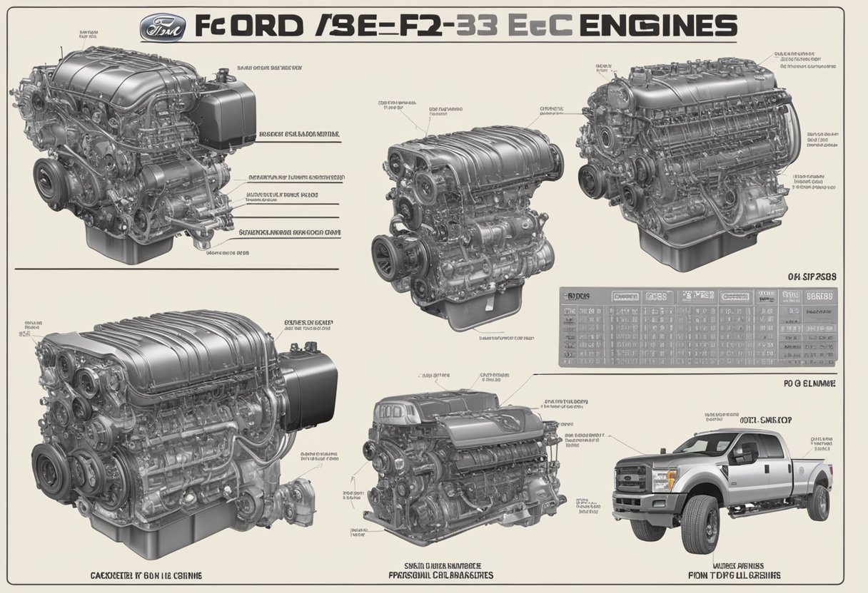 The Ford F-350 engine sizes and corresponding oil capacities are displayed in a clear and organized chart, with the recommended oil type specified for each engine