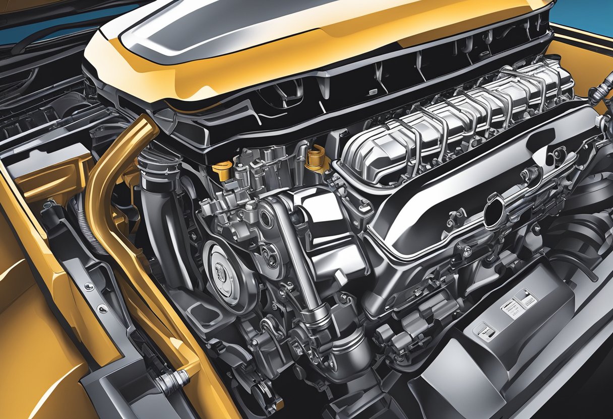 The Ford F-350 engine is being serviced with the recommended oil type for maximum performance