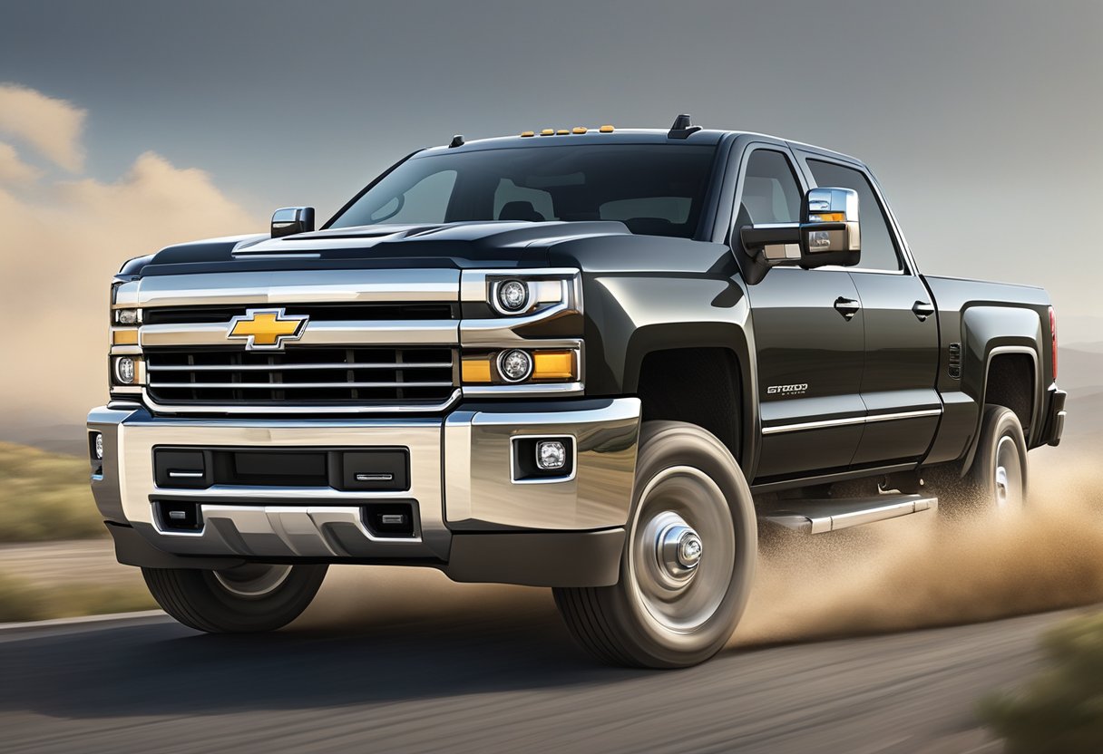 The Chevrolet Silverado 3500 sits on a smooth road, its powerful engine purring as it effortlessly maneuvers through a series of tight turns. The oil capacity is clearly displayed on the vehicle's dashboard