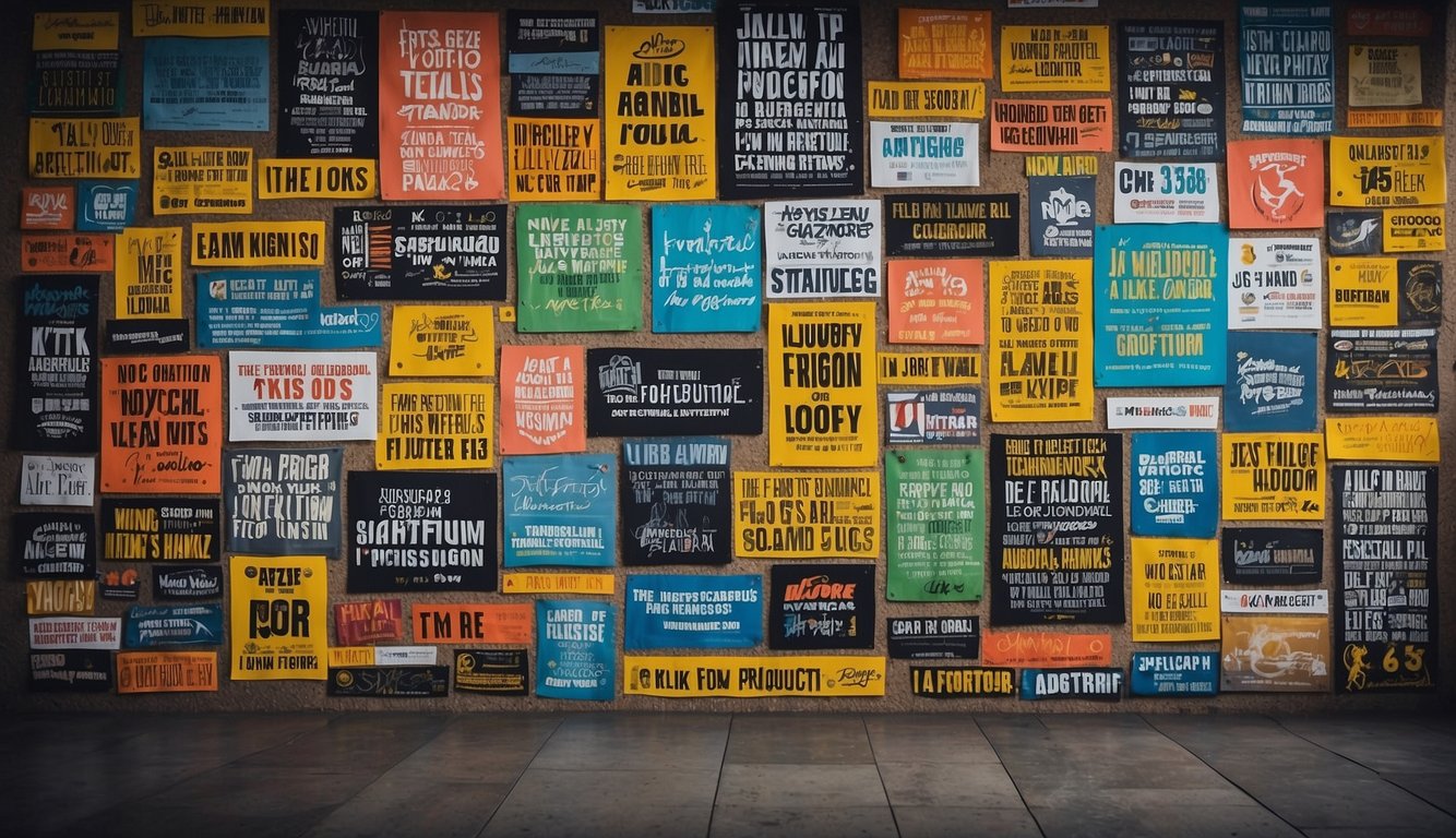 A wall covered in motivational phrases from sporting legends. Bold text and vibrant colors inspire athletes to strive for greatness