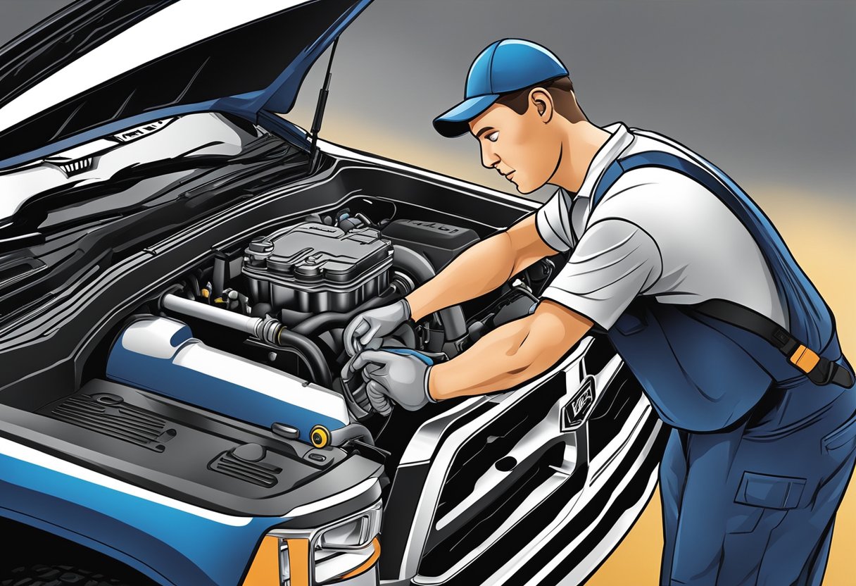 A mechanic pours the recommended oil into a Ram 3500 engine, ensuring performance and efficiency