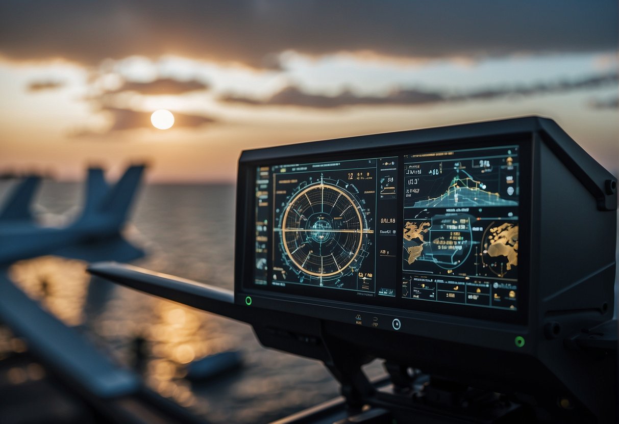 AI directs drones & submarines in naval ops. Radar scans, algorithms analyze, & AI makes tactical decisions. Ships & aircraft coordinate seamlessly