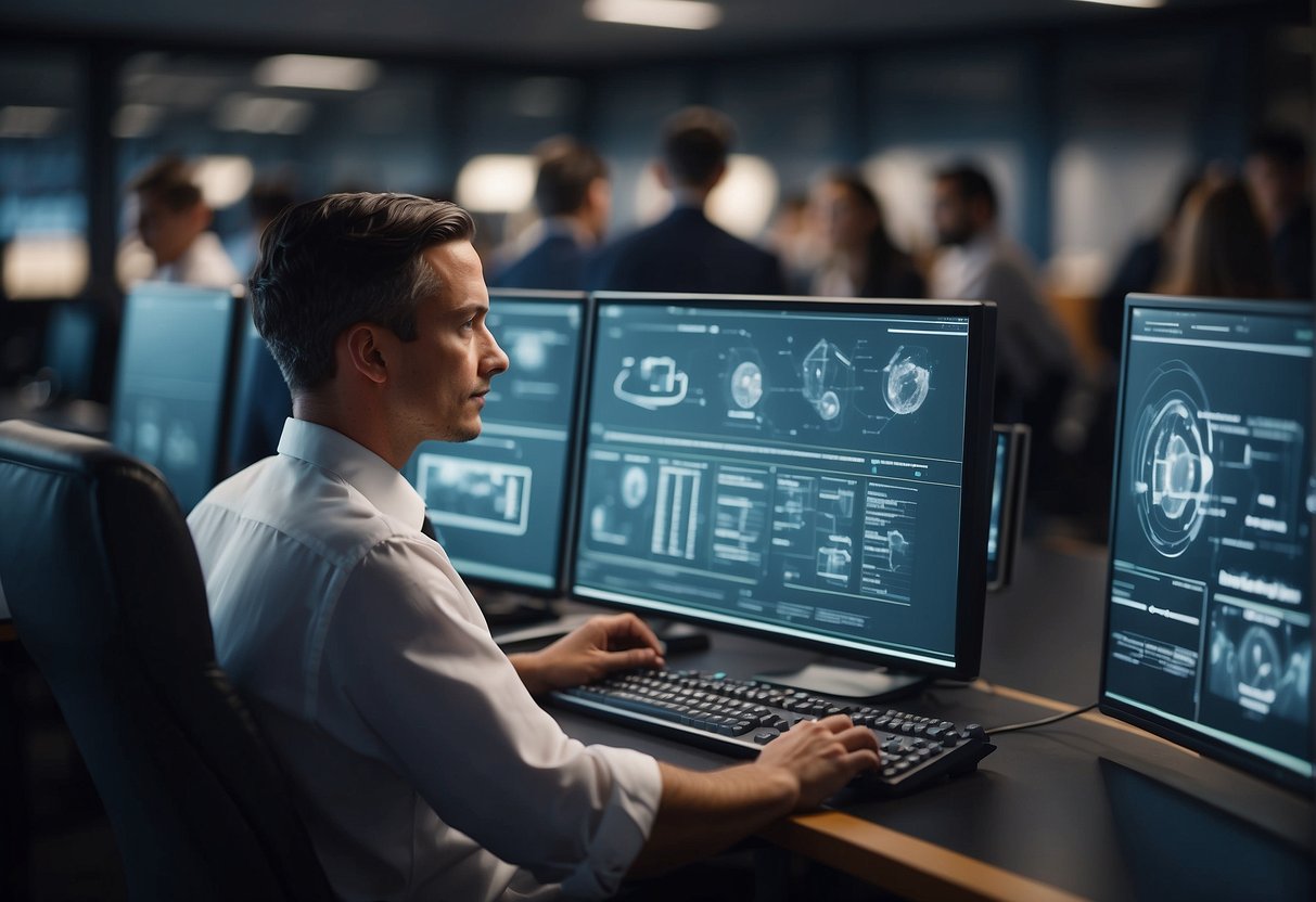 A naval AI system engages with students and industry professionals, sharing information and facilitating discussions in a collaborative and educational setting