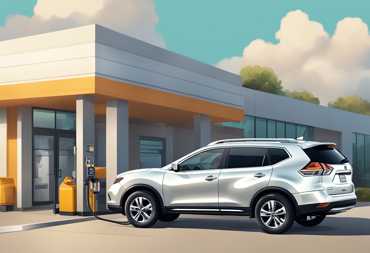 A Nissan Rogue is being refueled with the appropriate oil type for combustion